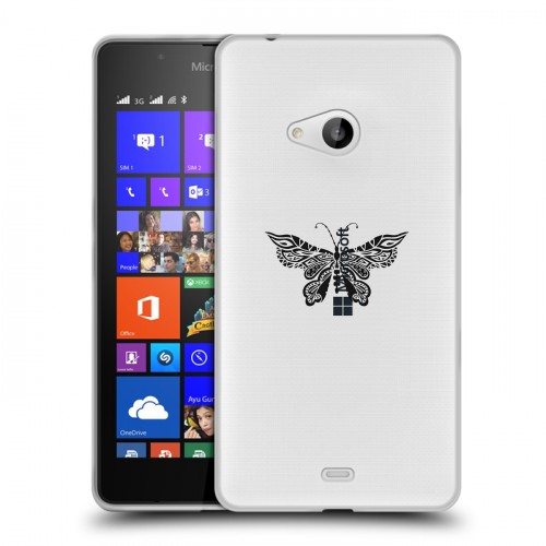 Полупрозрачный дизайнерский пластиковый чехол для Microsoft Lumia 540 прозрачные Бабочки 
