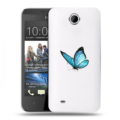 Полупрозрачный дизайнерский пластиковый чехол для HTC Desire 300 прозрачные Бабочки 