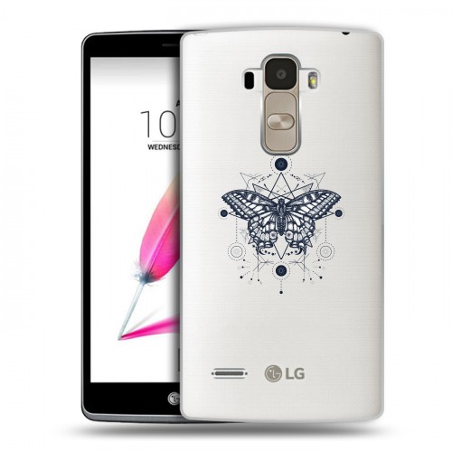 Полупрозрачный дизайнерский пластиковый чехол для LG G4 Stylus прозрачные Бабочки 