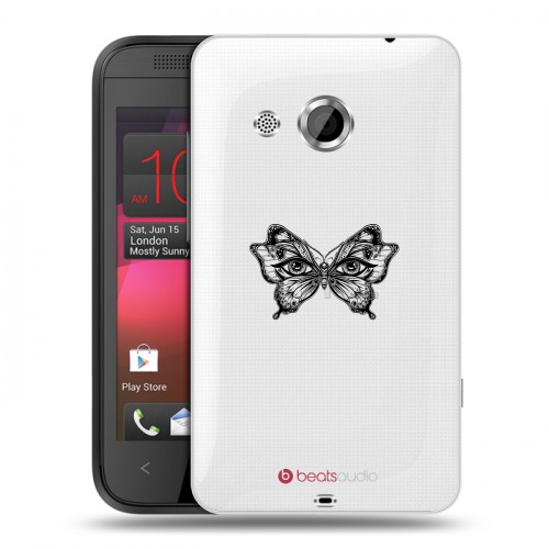 Полупрозрачный дизайнерский пластиковый чехол для HTC Desire 200 прозрачные Бабочки 