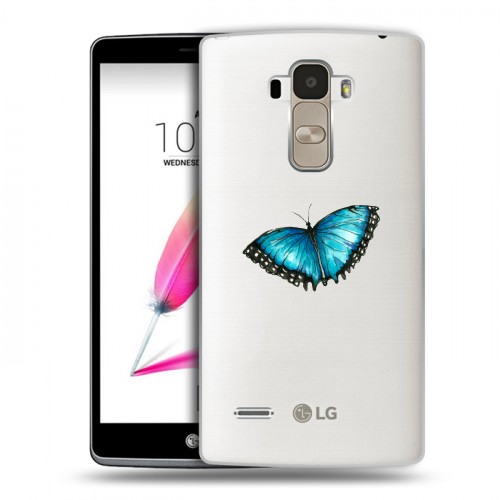 Полупрозрачный дизайнерский пластиковый чехол для LG G4 Stylus прозрачные Бабочки 