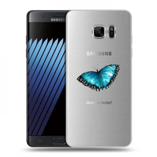 Полупрозрачный дизайнерский пластиковый чехол для Samsung Galaxy Note 7 прозрачные Бабочки 