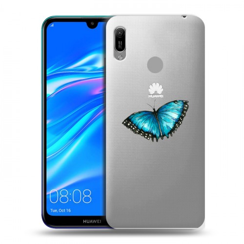 Полупрозрачный дизайнерский пластиковый чехол для Huawei Y6 (2019) прозрачные Бабочки 