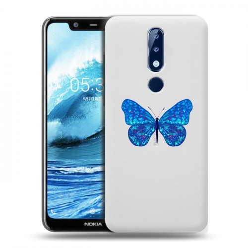 Полупрозрачный дизайнерский силиконовый чехол для Nokia 5.1 Plus прозрачные Бабочки 