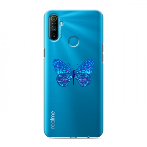 Полупрозрачный дизайнерский пластиковый чехол для Realme C3 прозрачные Бабочки 