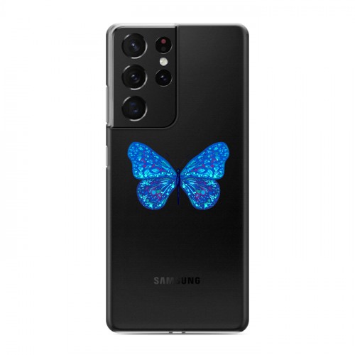 Полупрозрачный дизайнерский пластиковый чехол для Samsung Galaxy S21 Ultra прозрачные Бабочки 