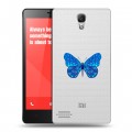 Полупрозрачный дизайнерский пластиковый чехол для Xiaomi RedMi Note прозрачные Бабочки 