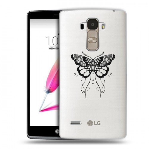 Полупрозрачный дизайнерский пластиковый чехол для LG G4 Stylus прозрачные Бабочки 