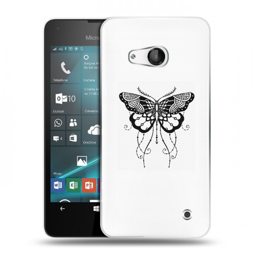 Полупрозрачный дизайнерский пластиковый чехол для Microsoft Lumia 550 прозрачные Бабочки 