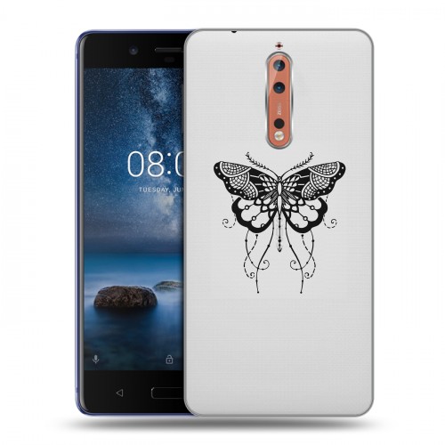 Полупрозрачный дизайнерский пластиковый чехол для Nokia 8 прозрачные Бабочки 
