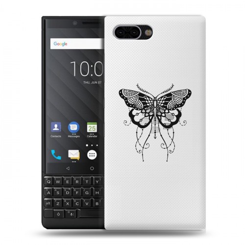 Полупрозрачный дизайнерский пластиковый чехол для BlackBerry KEY2 прозрачные Бабочки 