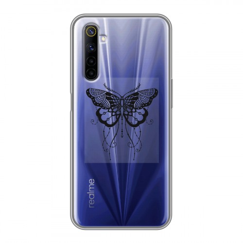 Полупрозрачный дизайнерский силиконовый с усиленными углами чехол для Realme 6 прозрачные Бабочки 