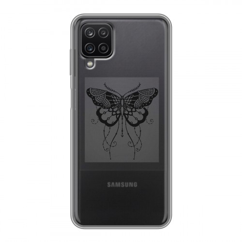 Полупрозрачный дизайнерский силиконовый с усиленными углами чехол для Samsung Galaxy A12 прозрачные Бабочки 