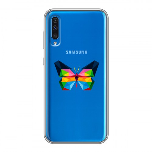 Полупрозрачный дизайнерский пластиковый чехол для Samsung Galaxy A50 прозрачные Бабочки 