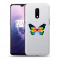 Полупрозрачный дизайнерский пластиковый чехол для OnePlus 7 прозрачные Бабочки 