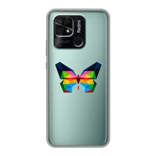 Полупрозрачный дизайнерский силиконовый чехол для Xiaomi Redmi 10C прозрачные Бабочки 