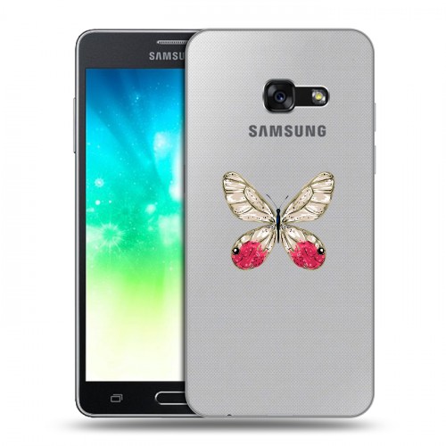 Полупрозрачный дизайнерский силиконовый с усиленными углами чехол для Samsung Galaxy A3 (2017) прозрачные Бабочки 