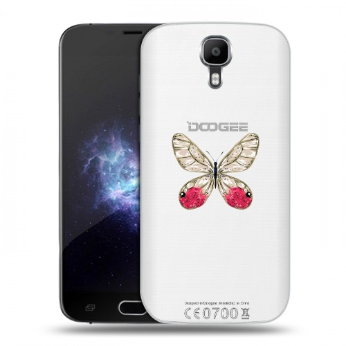 Полупрозрачный дизайнерский пластиковый чехол для Doogee X9 Pro прозрачные Бабочки 