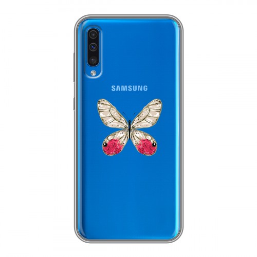 Полупрозрачный дизайнерский пластиковый чехол для Samsung Galaxy A50 прозрачные Бабочки 