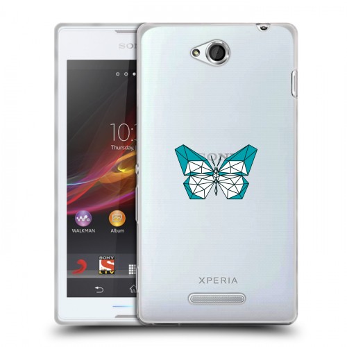 Полупрозрачный дизайнерский пластиковый чехол для Sony Xperia C прозрачные Бабочки 