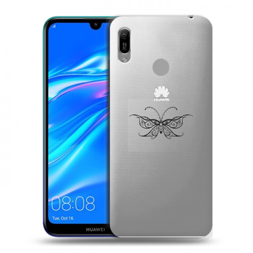 Полупрозрачный дизайнерский пластиковый чехол для Huawei Y6 (2019) прозрачные Бабочки 