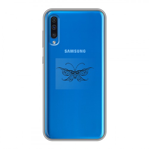 Полупрозрачный дизайнерский силиконовый с усиленными углами чехол для Samsung Galaxy A50 прозрачные Бабочки 
