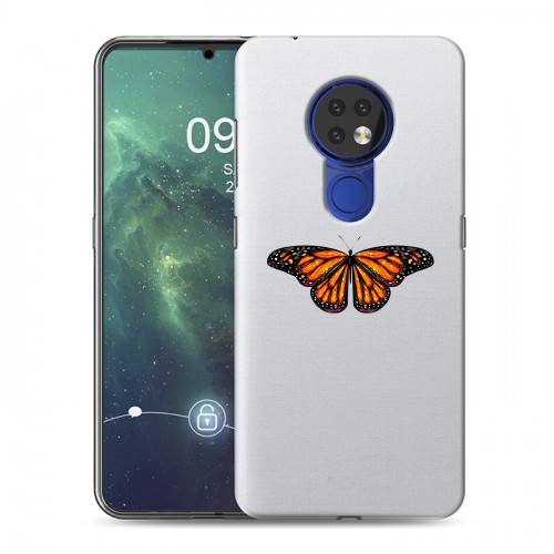 Полупрозрачный дизайнерский пластиковый чехол для Nokia 6.2 прозрачные Бабочки 