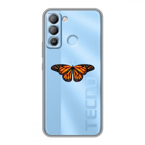 Полупрозрачный дизайнерский силиконовый с усиленными углами чехол для Tecno Pop 5 LTE прозрачные Бабочки 
