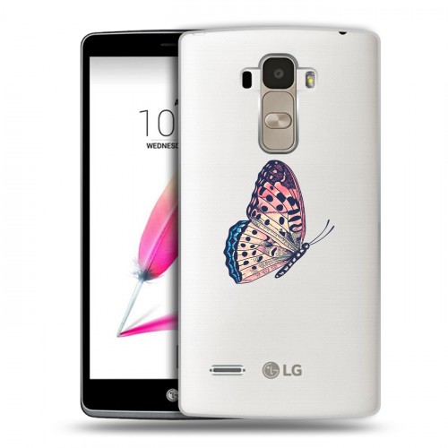 Полупрозрачный дизайнерский пластиковый чехол для LG G4 Stylus прозрачные Бабочки 