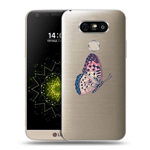 Полупрозрачный дизайнерский пластиковый чехол для LG G5 прозрачные Бабочки 