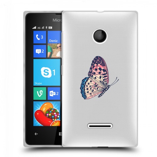 Полупрозрачный дизайнерский пластиковый чехол для Microsoft Lumia 435 прозрачные Бабочки 