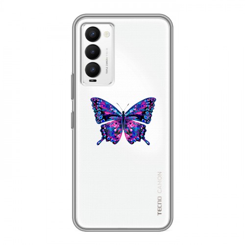 Полупрозрачный дизайнерский силиконовый чехол для Tecno Camon 18 прозрачные Бабочки 