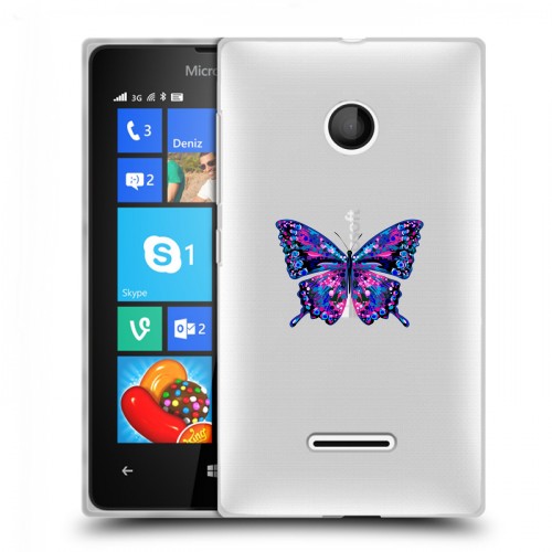 Полупрозрачный дизайнерский пластиковый чехол для Microsoft Lumia 435 прозрачные Бабочки 
