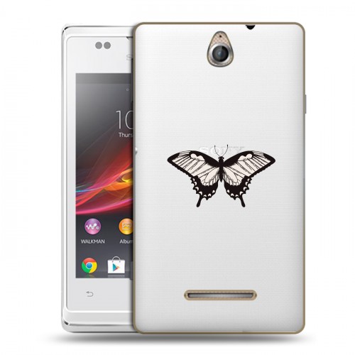 Полупрозрачный дизайнерский пластиковый чехол для Sony Xperia E прозрачные Бабочки 