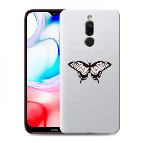 Полупрозрачный дизайнерский пластиковый чехол для Xiaomi RedMi 8 прозрачные Бабочки 