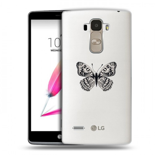 Полупрозрачный дизайнерский пластиковый чехол для LG G4 Stylus прозрачные Бабочки 