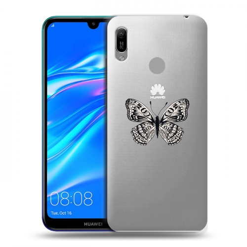 Полупрозрачный дизайнерский пластиковый чехол для Huawei Y6 (2019) прозрачные Бабочки 