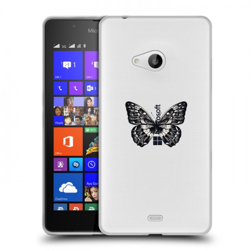 Полупрозрачный дизайнерский пластиковый чехол для Microsoft Lumia 540 прозрачные Бабочки 