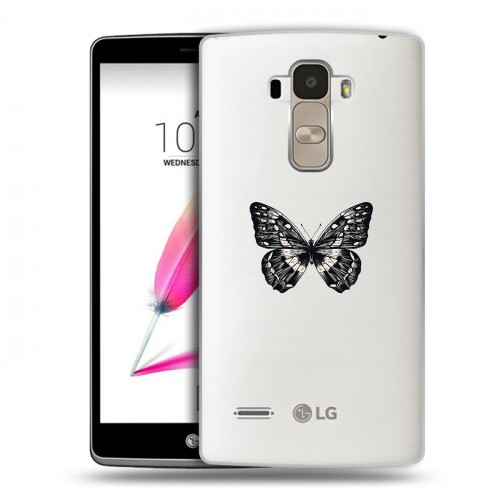 Полупрозрачный дизайнерский пластиковый чехол для LG G4 Stylus прозрачные Бабочки 