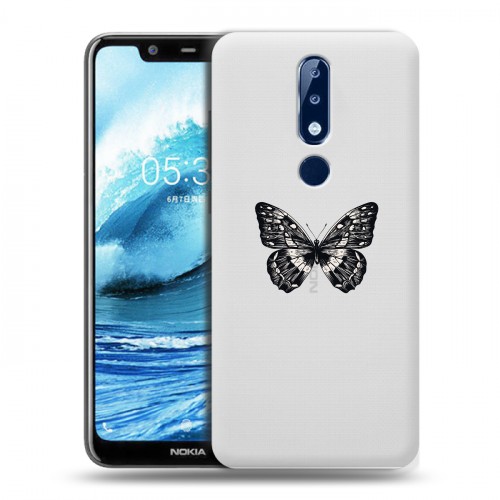 Полупрозрачный дизайнерский пластиковый чехол для Nokia 5.1 Plus прозрачные Бабочки 