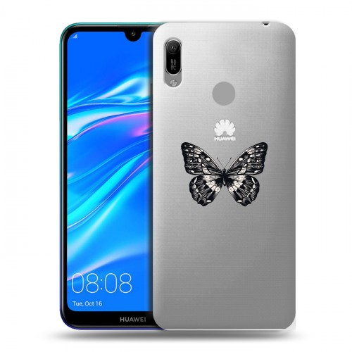 Полупрозрачный дизайнерский пластиковый чехол для Huawei Y6 (2019) прозрачные Бабочки 