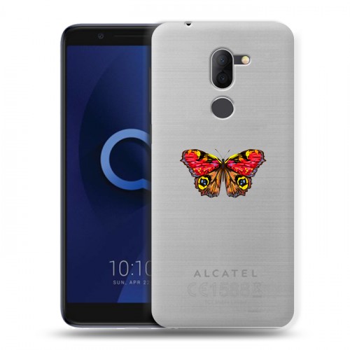 Полупрозрачный дизайнерский пластиковый чехол для Alcatel 3X прозрачные Бабочки 