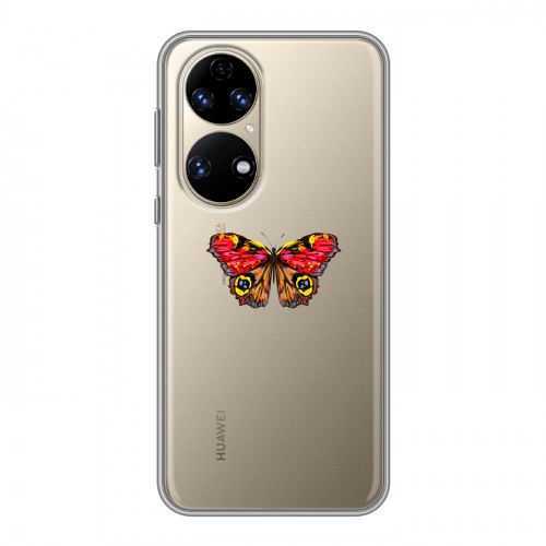 Полупрозрачный дизайнерский силиконовый чехол для Huawei P50 Pro прозрачные Бабочки 