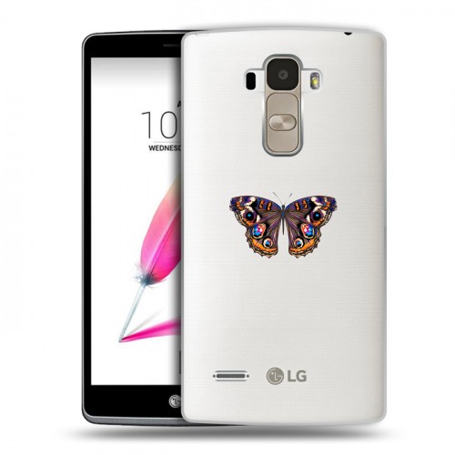 Полупрозрачный дизайнерский пластиковый чехол для LG G4 Stylus прозрачные Бабочки 