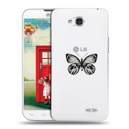 Полупрозрачный дизайнерский пластиковый чехол для LG L80 прозрачные Бабочки 