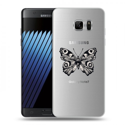 Полупрозрачный дизайнерский пластиковый чехол для Samsung Galaxy Note 7 прозрачные Бабочки 