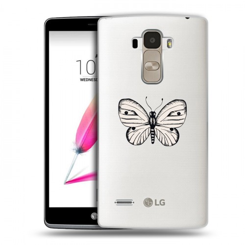 Полупрозрачный дизайнерский пластиковый чехол для LG G4 Stylus прозрачные Бабочки 