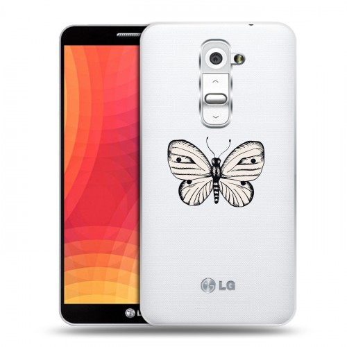 Полупрозрачный дизайнерский пластиковый чехол для LG Optimus G2 прозрачные Бабочки 