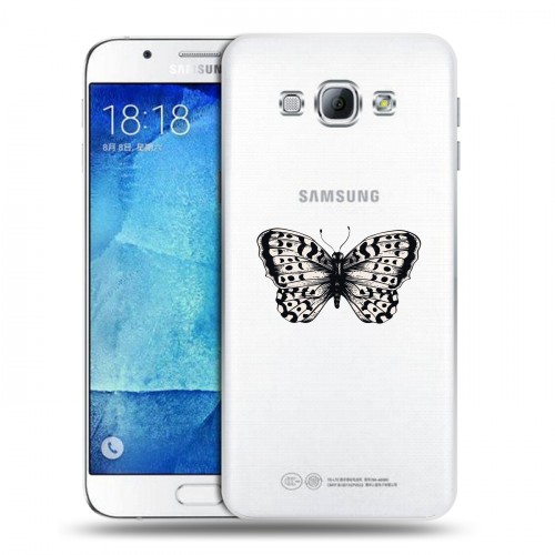 Полупрозрачный дизайнерский пластиковый чехол для Samsung Galaxy A8 прозрачные Бабочки 