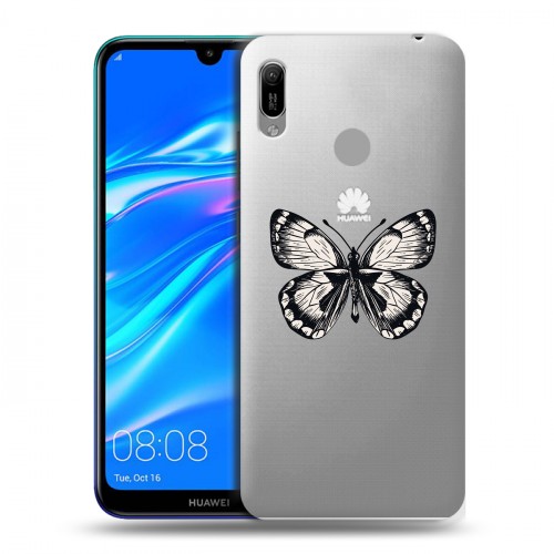 Полупрозрачный дизайнерский пластиковый чехол для Huawei Y6 (2019) прозрачные Бабочки 